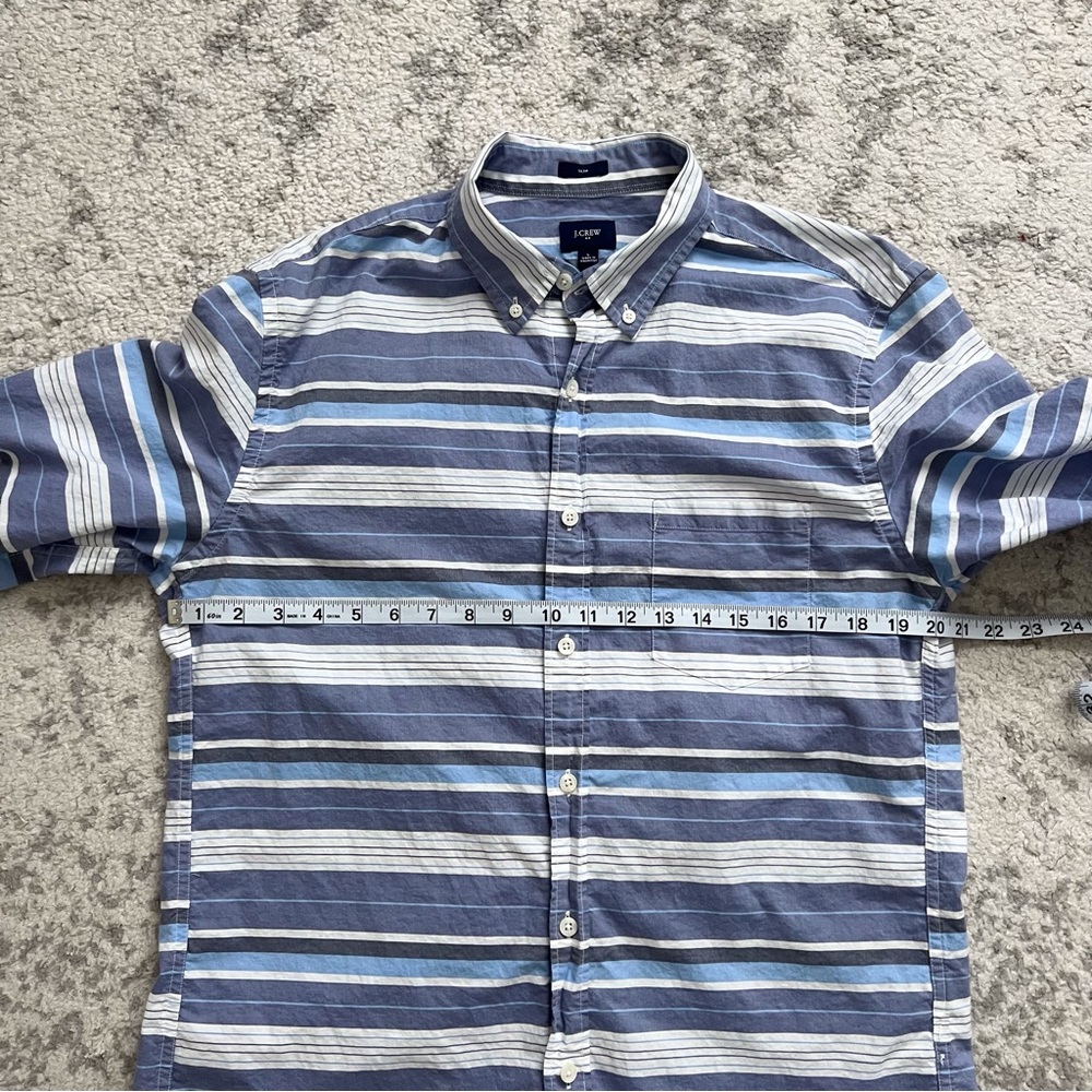 LAST CALL SALE! J Crew Men’s Large Blue White Stripe Button Down Collard Shirt - Picture 7 of 8